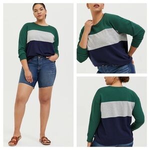 Torrid Navy Gray Green Colorblock French Terry Pullover Sweatshirt Size 0